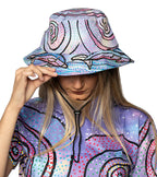 BUCKET HAT, 57cm - ABORIGINAL ART - YURA BUANGANJIN - DRAWSTRING CORD - AUSTRALIA, INDIGENOUS, SOUVENIR, GIFT