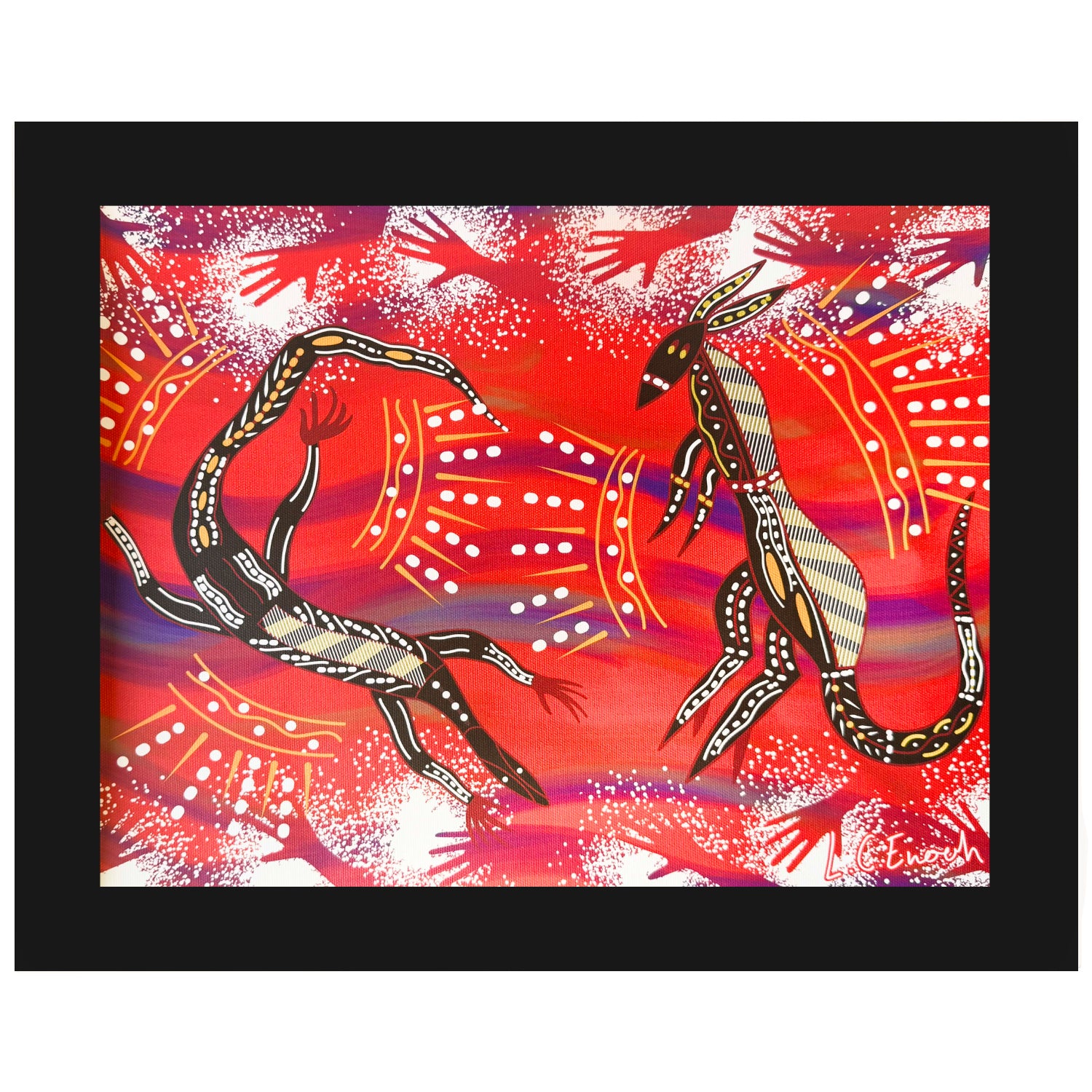 ABORIGINAL ART - CANVAS PRINT - 485x395mm - MADE IN AUSTRALIA - DESERT TOTEMS - INDIGENOUS, SOUVENIR, GIFT