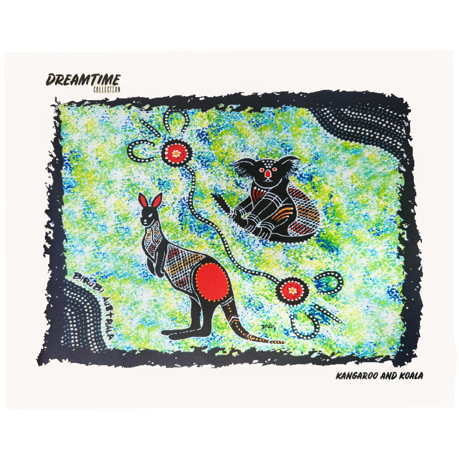 ABORIGINAL ART - CANVAS PRINT - 485x395mm - MADE IN AUSTRALIA - KANGAROO & KOALA - INDIGENOUS, SOUVENIR, GIFT