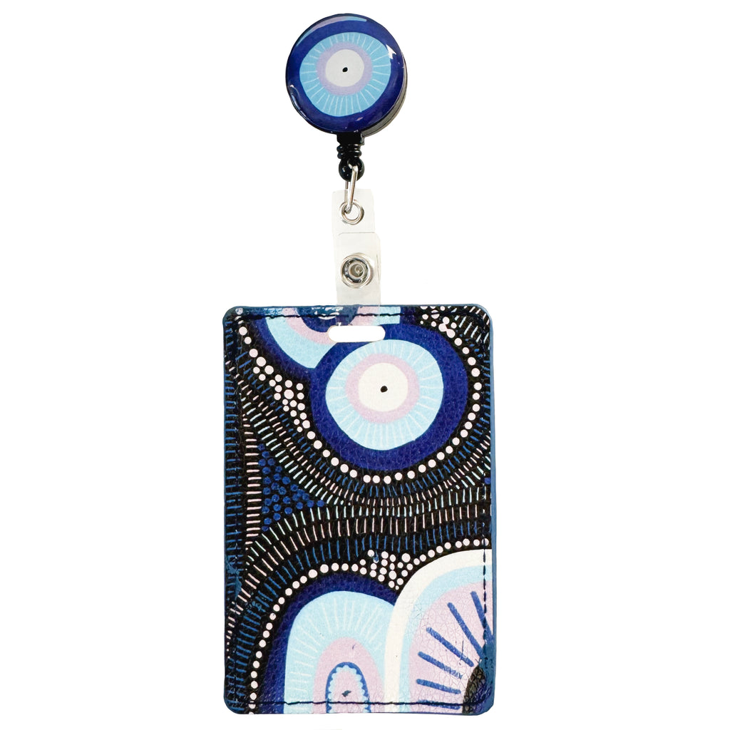 RETRACTABLE ID CARD HOLDER WITH CLIP - ABORIGINAL ART - FUTURE DREAMING - AUSTRALIA, INDIGENOUS, SOUVENIR, GIFT