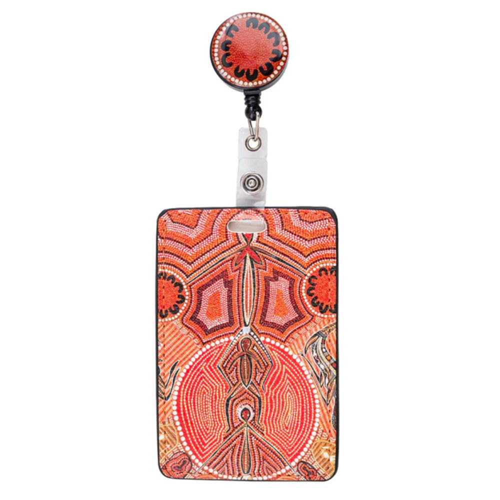 RETRACTABLE ID CARD HOLDER WITH CLIP - ABORIGINAL ART - LEAVING FOOTPRINTS - AUSTRALIA, INDIGENOUS, SOUVENIR, GIFT