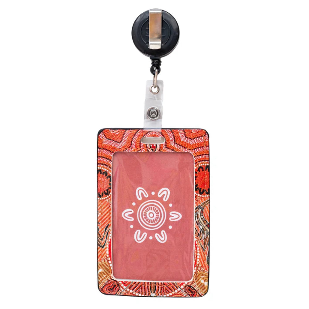 RETRACTABLE ID CARD HOLDER WITH CLIP - ABORIGINAL ART - LEAVING FOOTPRINTS - AUSTRALIA, INDIGENOUS, SOUVENIR, GIFT