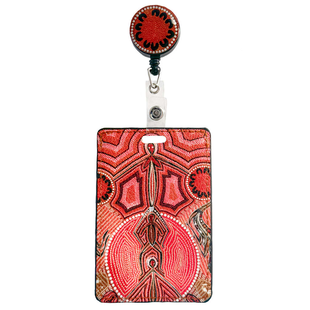RETRACTABLE ID CARD HOLDER WITH CLIP - ABORIGINAL ART - LEAVING FOOTPRINTS - AUSTRALIA, INDIGENOUS, SOUVENIR, GIFT