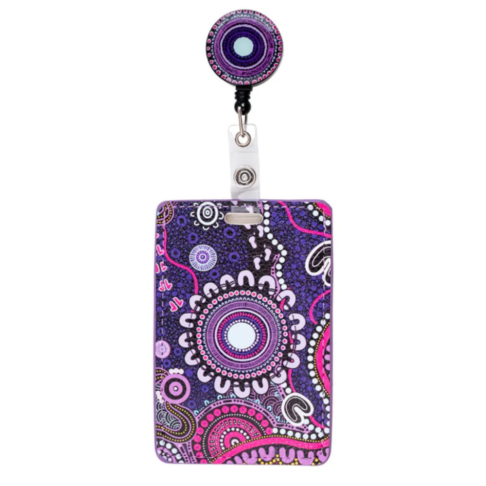 RETRACTABLE ID CARD HOLDER WITH CLIP - ABORIGINAL ART - MURU TO OUR BIRIWAL - AUSTRALIA, INDIGENOUS, SOUVENIR, GIFT