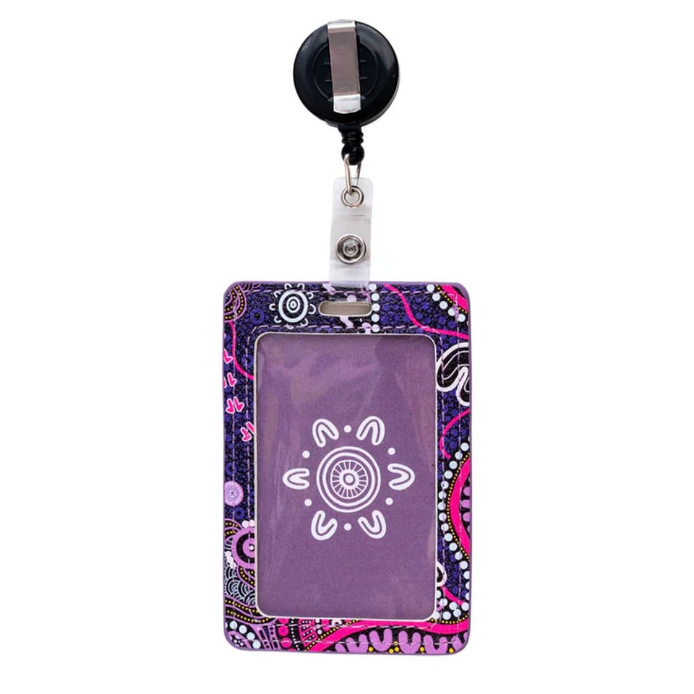 RETRACTABLE ID CARD HOLDER WITH CLIP - ABORIGINAL ART - MURU TO OUR BIRIWAL - AUSTRALIA, INDIGENOUS, SOUVENIR, GIFT
