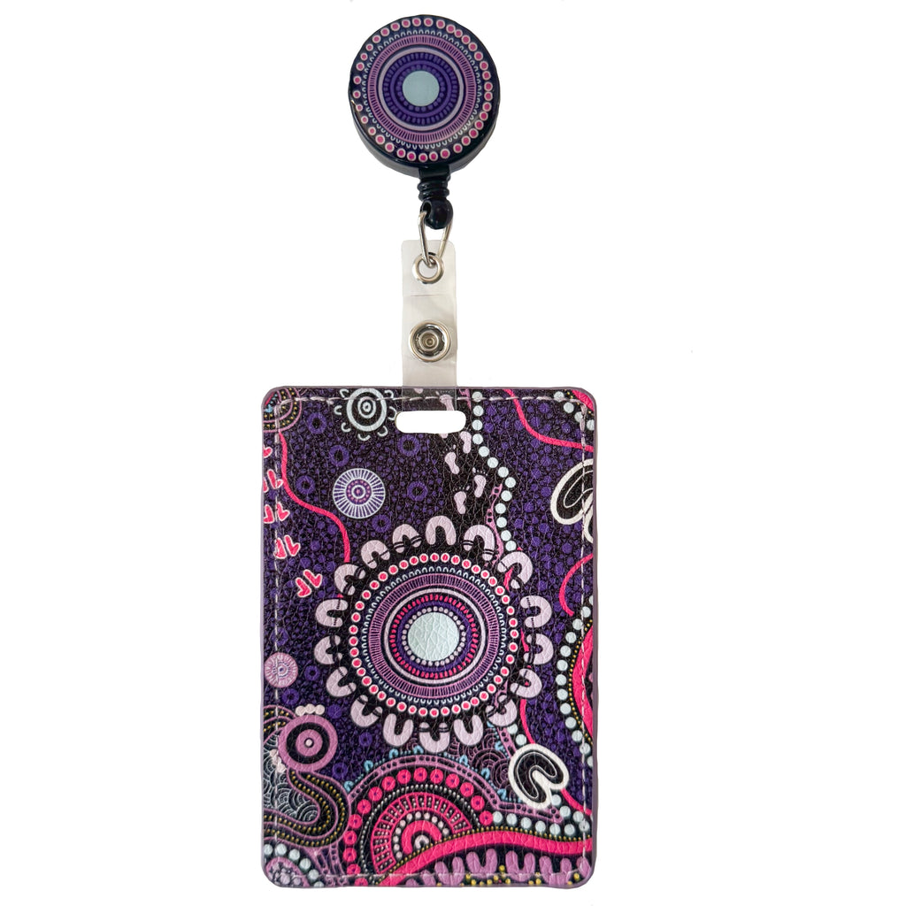 RETRACTABLE ID CARD HOLDER WITH CLIP - ABORIGINAL ART - MURU TO OUR BIRIWAL - AUSTRALIA, INDIGENOUS, SOUVENIR, GIFT