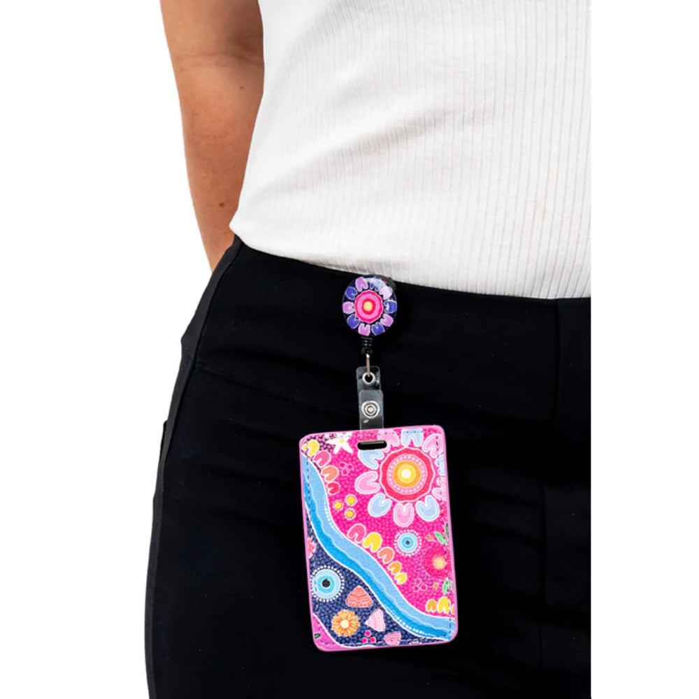 RETRACTABLE ID CARD HOLDER WITH CLIP - ABORIGINAL ART - THRIVING TOGETHER - AUSTRALIA, INDIGENOUS, SOUVENIR, GIFT