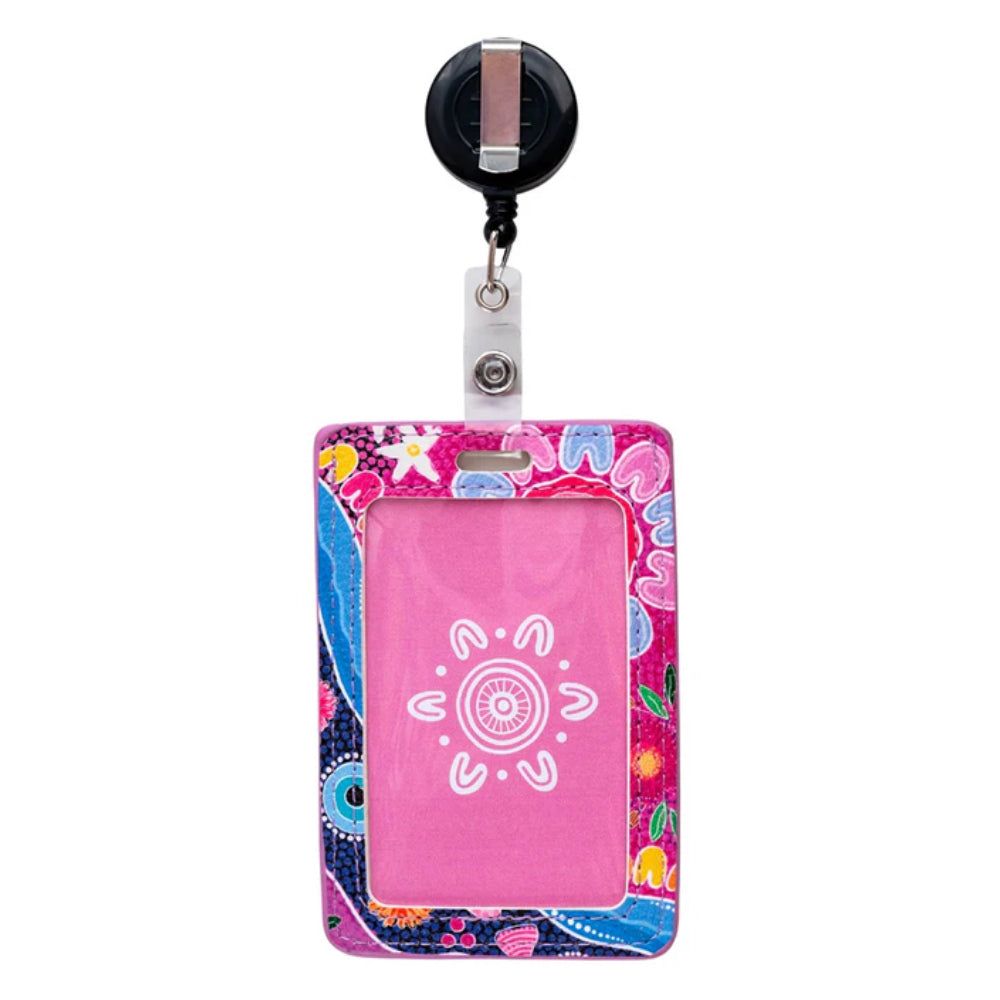 RETRACTABLE ID CARD HOLDER WITH CLIP - ABORIGINAL ART - THRIVING TOGETHER - AUSTRALIA, INDIGENOUS, SOUVENIR, GIFT