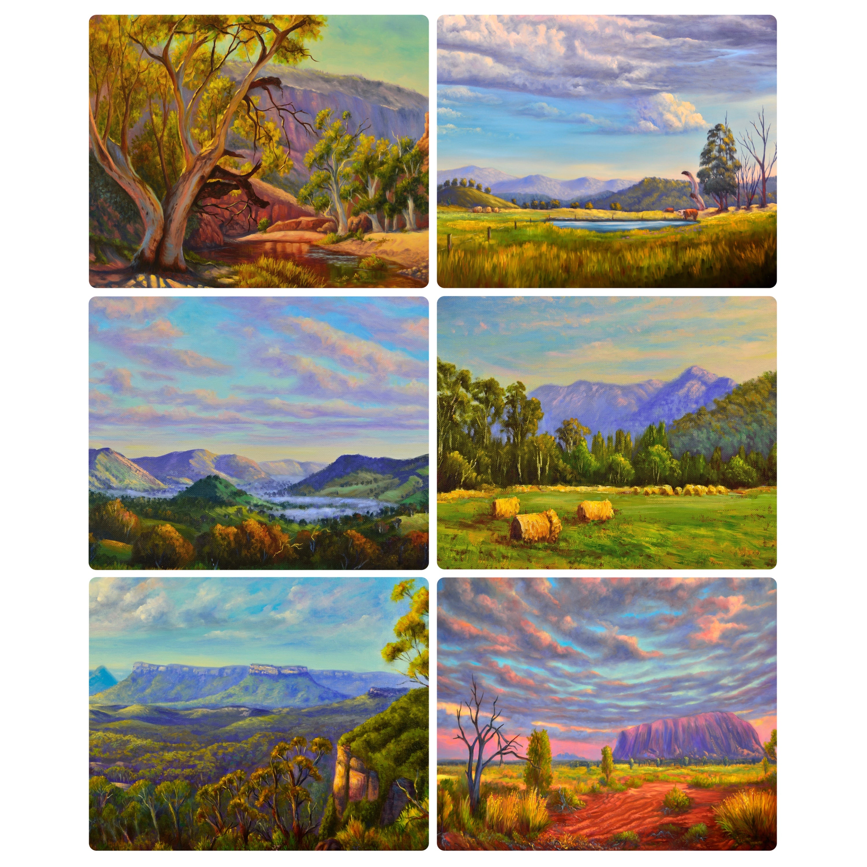 6 COASTERS - MADE IN AUSTRALIA - WATERPROOF - AUSTRALIAN COUNTRYSIDE, OUTBACK - SOUVENIR, GIFT