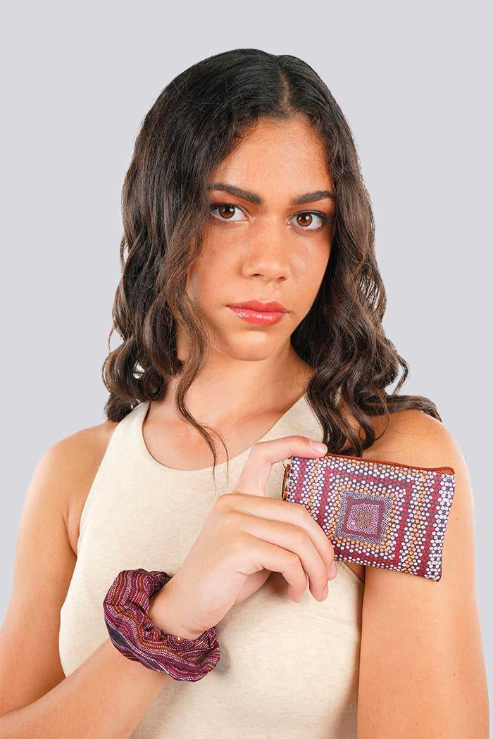 LADIES CLUTCH PURSE + COIN PURSE WITH KEYRING - 2 PIECE SET - ABORIGINAL ART - JANMARDA JUKURRPA - AUSTRALIA, INDIGENOUS, SOUVENIR, GIFT