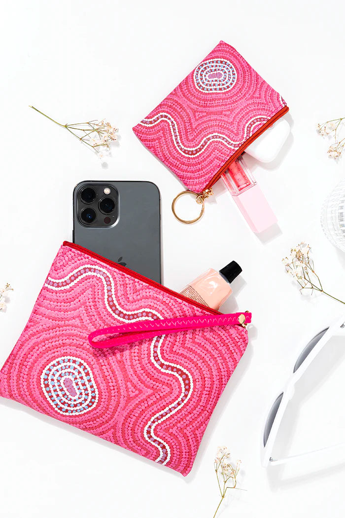 LADIES CLUTCH PURSE + COIN PURSE WITH KEYRING - 2 PIECE SET - ABORIGINAL ART - WARNA DREAMING - AUSTRALIA, INDIGENOUS, SOUVENIR, GIFT