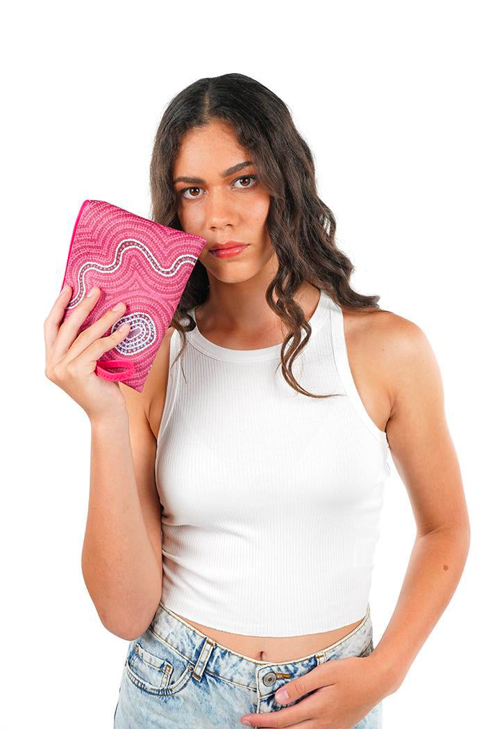 LADIES CLUTCH PURSE + COIN PURSE WITH KEYRING - 2 PIECE SET - ABORIGINAL ART - WARNA DREAMING - AUSTRALIA, INDIGENOUS, SOUVENIR, GIFT