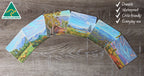 6 COASTERS - MADE IN AUSTRALIA - WATERPROOF - AUSTRALIAN COUNTRYSIDE, OUTBACK - SOUVENIR, GIFT
