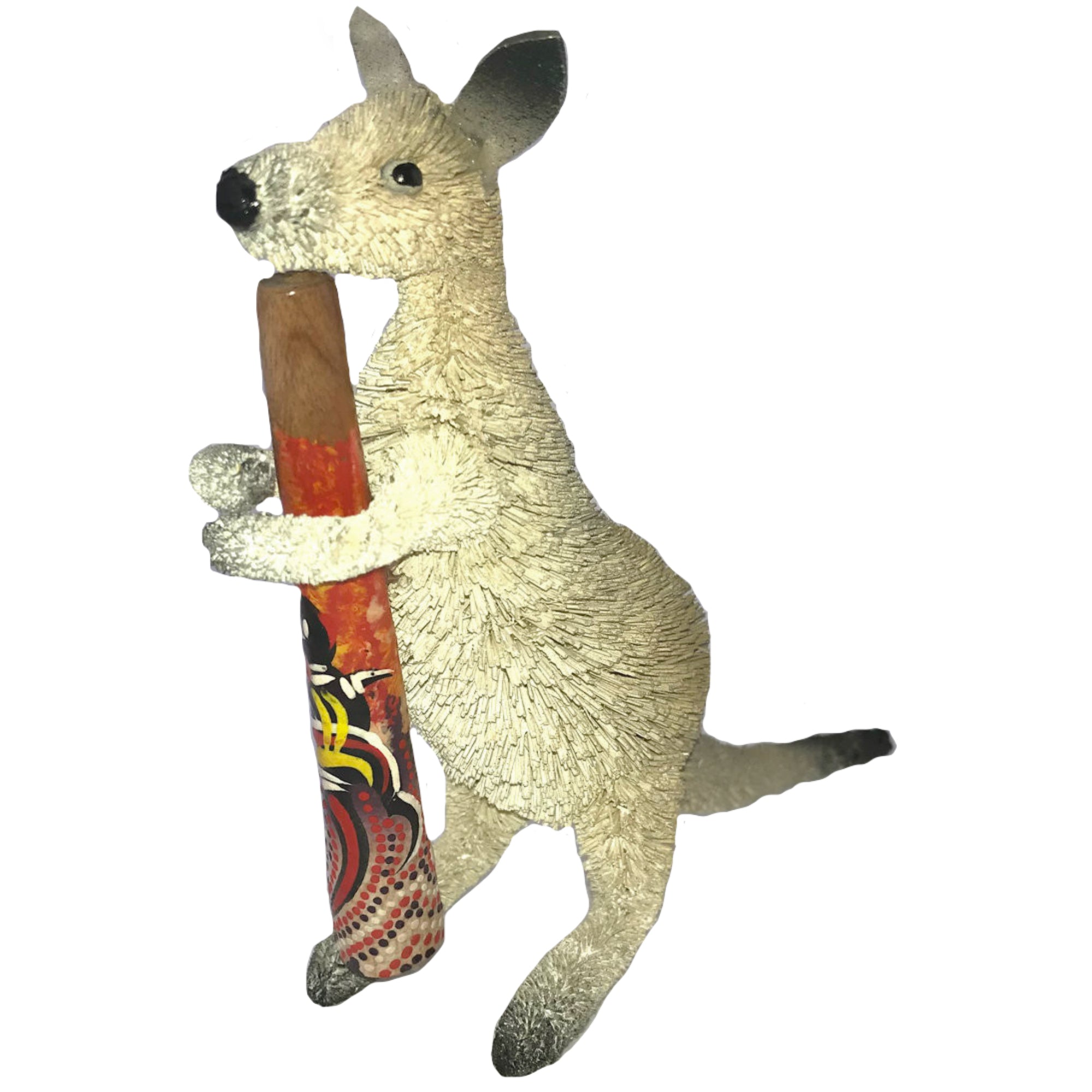 AUSTRALIAN FIGURINE - KANGAROO PLAYING DIDGERIDOO - STANDING ORNAMENT - ABORIGINAL, AUSTRALIA, INDIGENOUS, SOUVENIR, GIFT, ANIMAL
