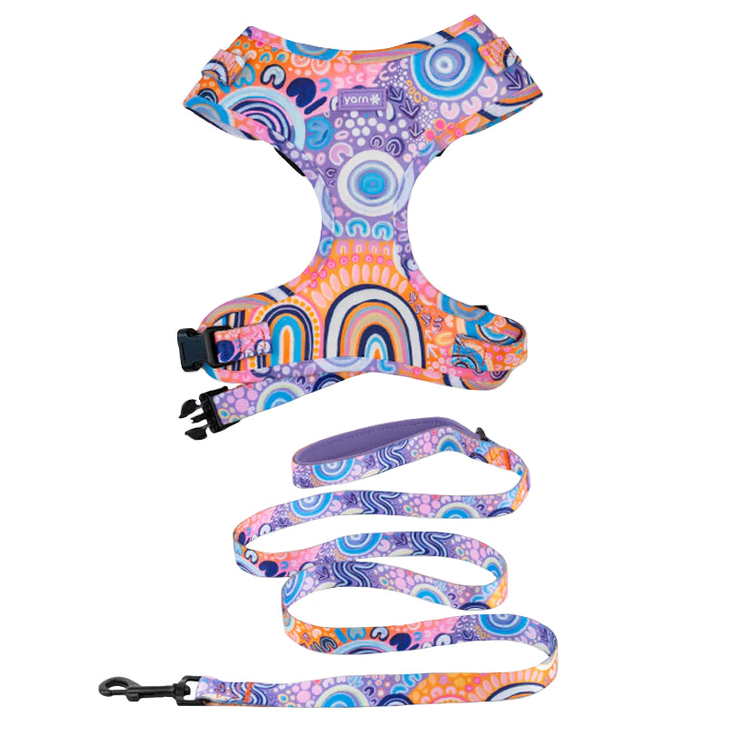 DOG LEASH, LEAD & HARNESS - 2 PIECE SET - ABORIGINAL ART - LARGE SIZE - NGOOTYOONG JOY - AUSTRALIA, INDIGENOUS, SOUVENIR, GIFT