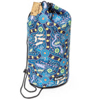 DRAWSTRING BAG - ABORIGINAL ART - BUSH TUCKER BLUE - GYM BAG, SWIMMING BAG, BEACH BAG - AUSTRALIA, INDIGENOUS, SOUVENIR, GIFT