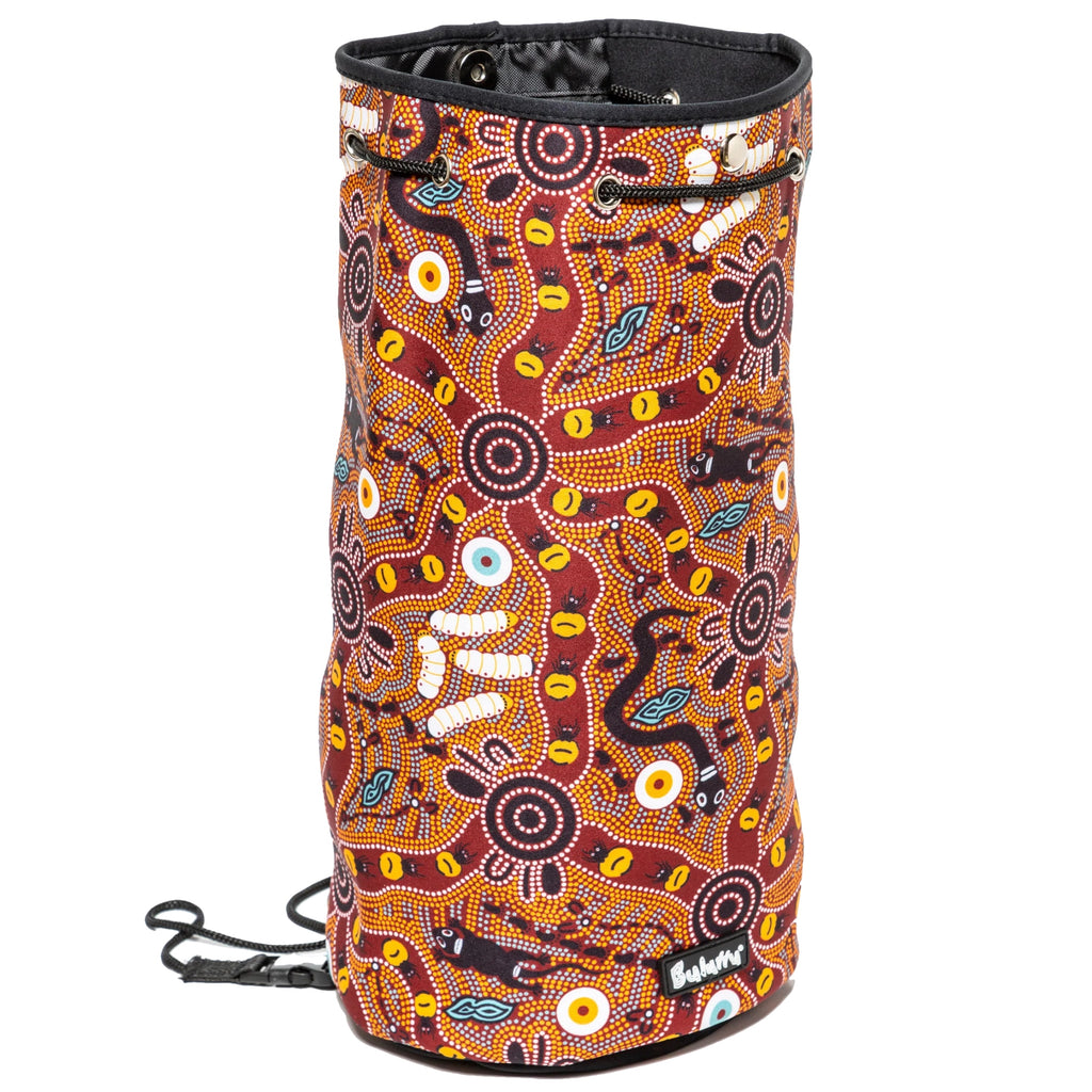 DRAWSTRING BAG - ABORIGINAL ART - BUSH TUCKER TAN - GYM BAG, SWIMMING BAG, BEACH BAG - AUSTRALIA, INDIGENOUS, SOUVENIR, GIFT