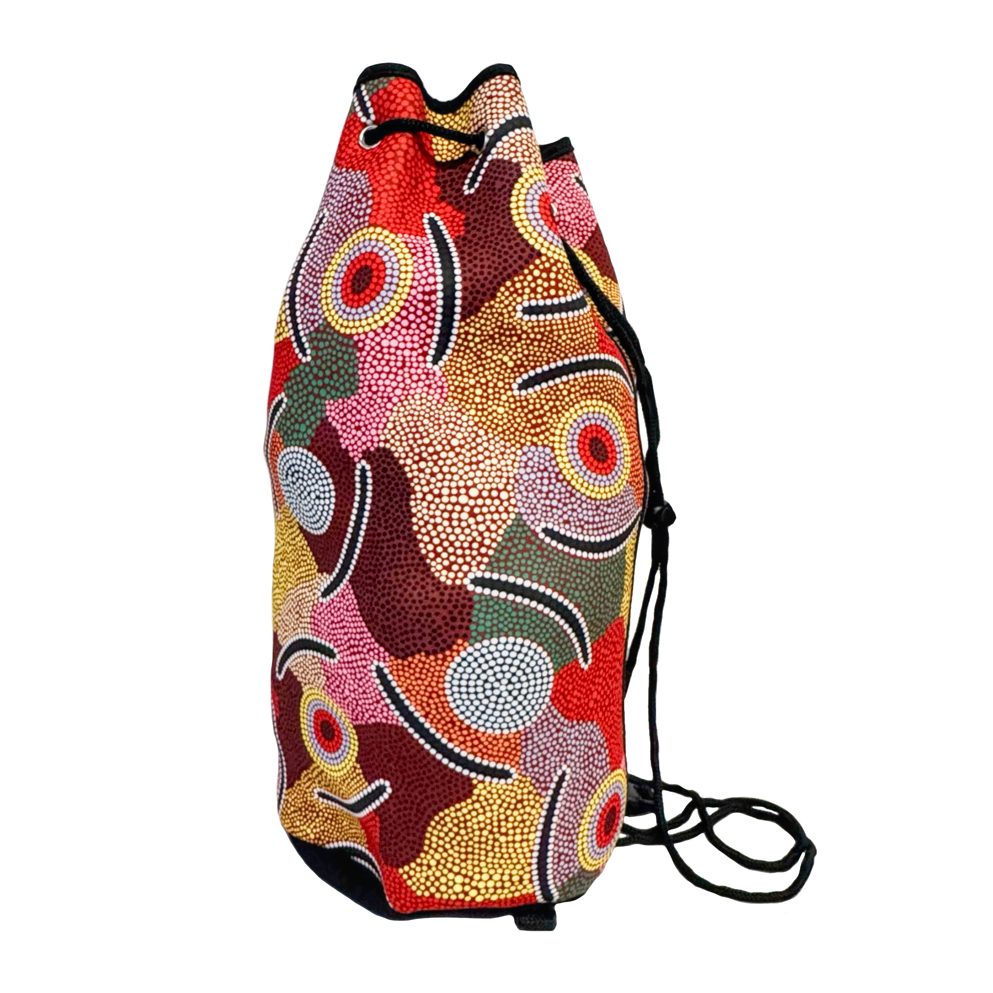 DRAWSTRING BAG - ABORIGINAL ART - MAN'S CEREMONY - GYM BAG, SWIMMING BAG, BEACH BAG - AUSTRALIA, INDIGENOUS, SOUVENIR, GIFT