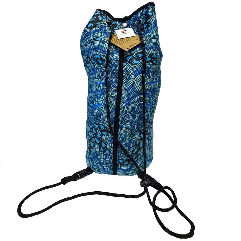 DRAWSTRING BAG - ABORIGINAL ART - ON WALKABOUT BLUE - GYM BAG, SWIMMING BAG, BEACH BAG - AUSTRALIA, INDIGENOUS, SOUVENIR, GIFT