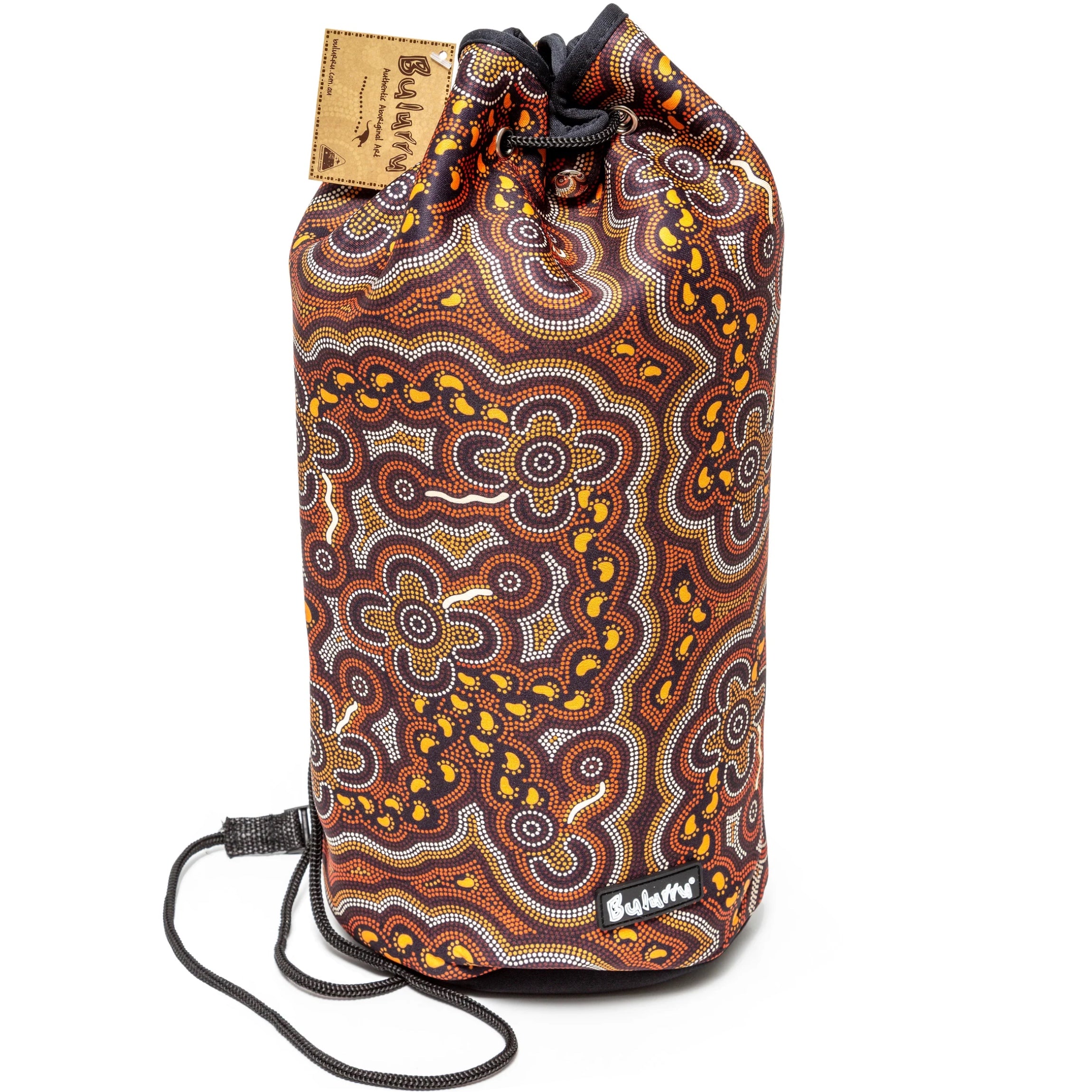 DRAWSTRING BAG - ABORIGINAL ART - ON WALKABOUT OCHRE - GYM BAG, SWIMMING BAG, BEACH BAG - AUSTRALIA, INDIGENOUS, SOUVENIR, GIFT