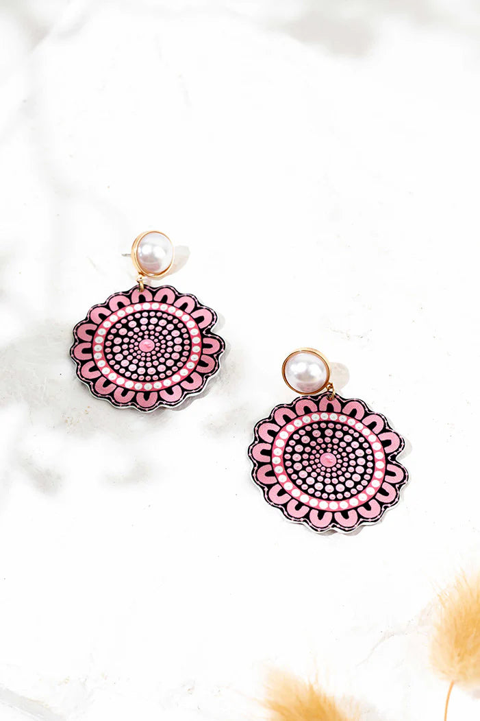 EARRINGS - ABORIGINAL  ART - BOOBIE SISTA, ROUND - AUSTRALIA, INDIGENOUS, SOUVENIR, GIFT, JEWELLERY