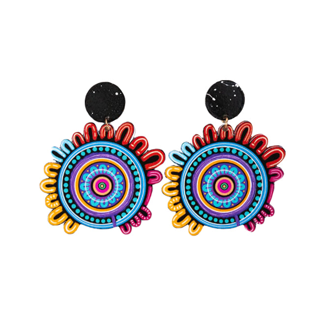 EARRINGS - ABORIGINAL  ART - CELEBRATION, ROUND - AUSTRALIA, INDIGENOUS, SOUVENIR, GIFT, JEWELLERY