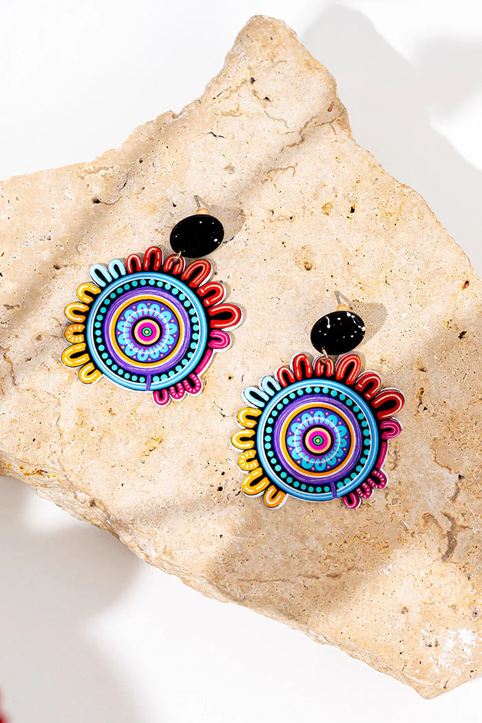 EARRINGS - ABORIGINAL  ART - CELEBRATION, ROUND - AUSTRALIA, INDIGENOUS, SOUVENIR, GIFT, JEWELLERY