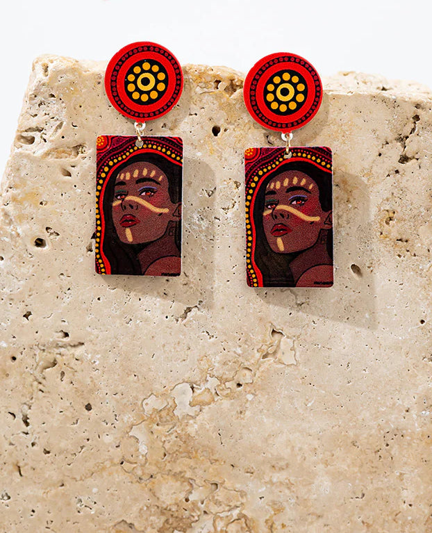 EARRINGS - ABORIGINAL  ART - FIRE WITHIN - AUSTRALIA, INDIGENOUS, SOUVENIR, GIFT, JEWELLERY