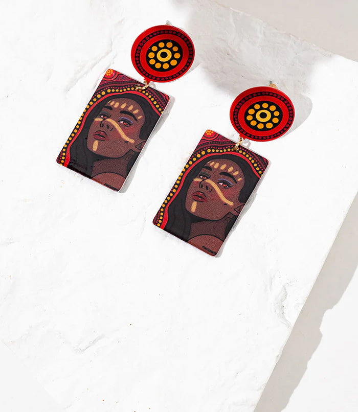 EARRINGS - ABORIGINAL  ART - FIRE WITHIN - AUSTRALIA, INDIGENOUS, SOUVENIR, GIFT, JEWELLERY