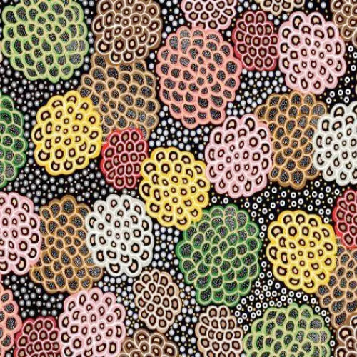 dancing flowers black fabric