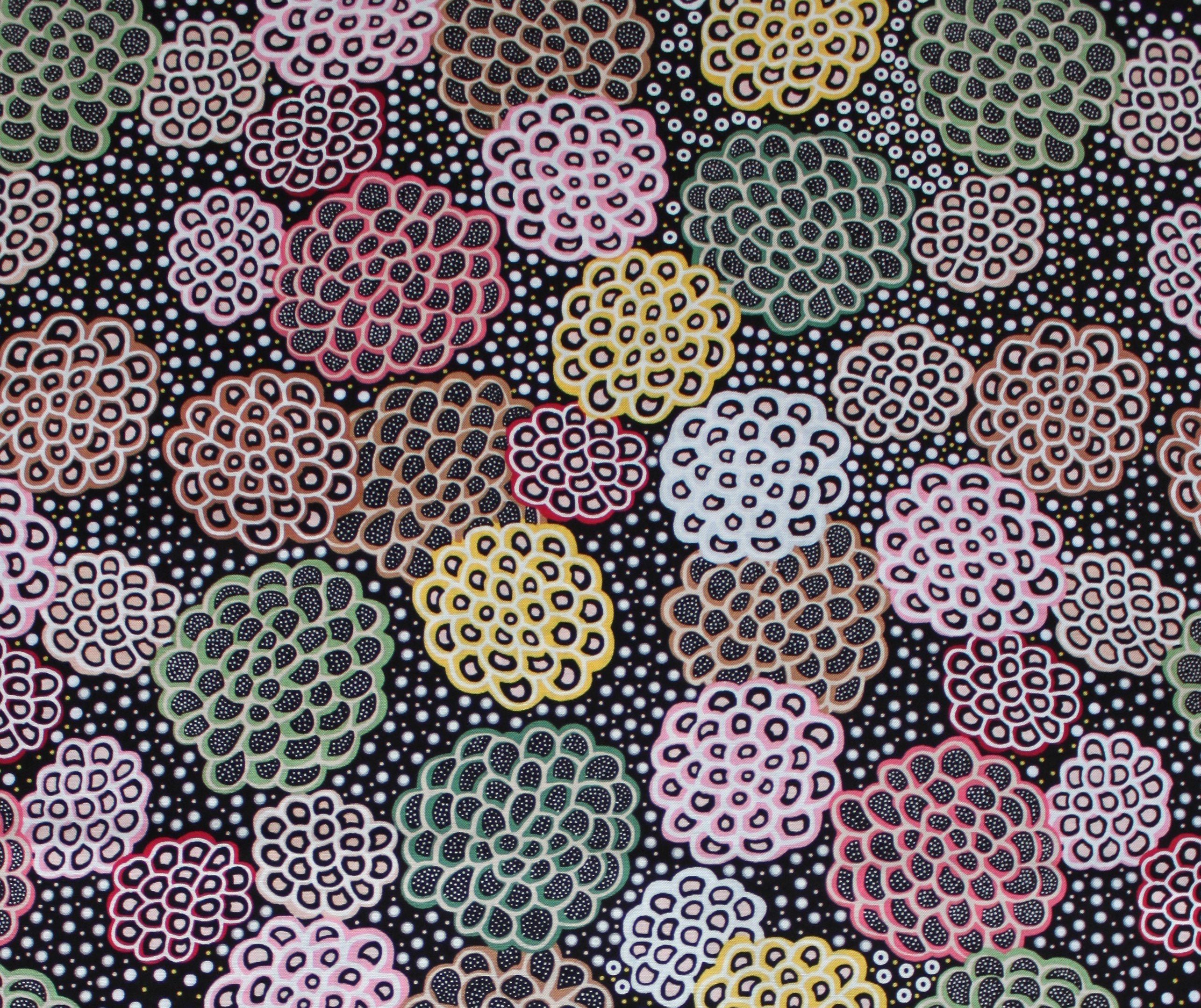 dancing flowers black fabric