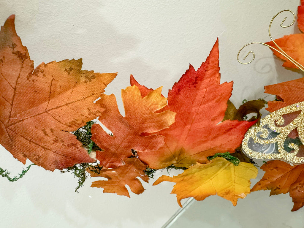 FALL WREATH, 40cm - STANDING, TABLE - HANDMADE - AUTUMN LEAVES, MAPLE LEAF, CHRISTMAS, GIFT