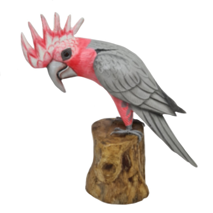 AUSTRALIAN FIGURINE - PINK GALAH BIRD ON PERCH - STANDING ORNAMENT - AUSTRALIA BIRD - SOUVENIR, GIFT