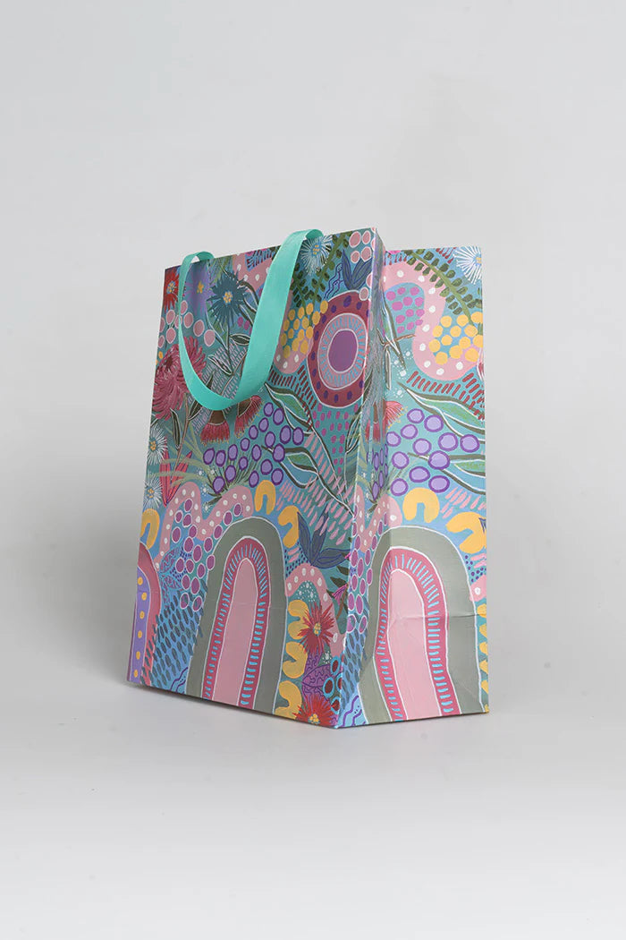 3 x GIFT BAGS - ABORIGINAL ART - A CHAPTER CLOSING - S,M,L - AUSTRALIA, INDIGENOUS, SOUVENIR, CHRISTMAS, BIRTHDAY