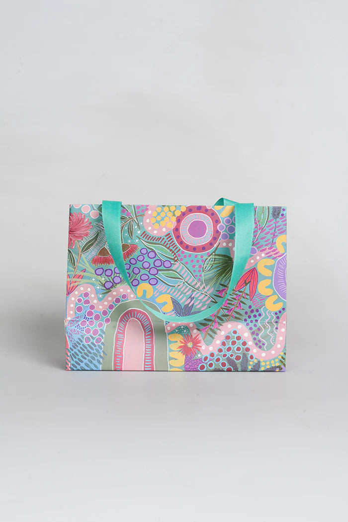 3 x GIFT BAGS - ABORIGINAL ART - A CHAPTER CLOSING - S,M,L - AUSTRALIA, INDIGENOUS, SOUVENIR, CHRISTMAS, BIRTHDAY