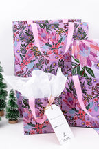3 x GIFT BAGS - AUSTRALIA ART - PINK BANKSIA - S,M,L - AUSTRALIA, SOUVENIR, CHRISTMAS, BIRTHDAY
