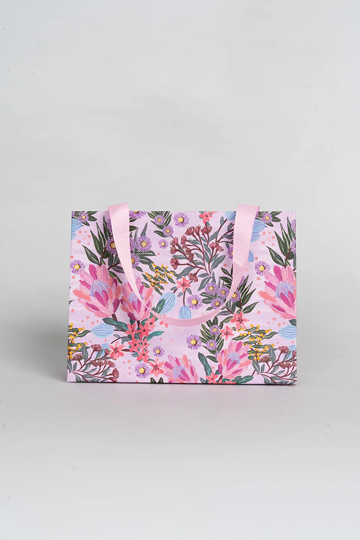 3 x GIFT BAGS - AUSTRALIA ART - PINK BANKSIA - S,M,L - AUSTRALIA, SOUVENIR, CHRISTMAS, BIRTHDAY