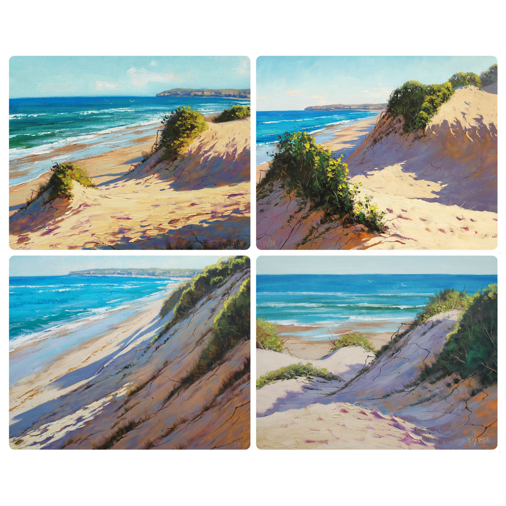 4 PLACEMATS + 4 COASTERS - MADE IN AUSTRALIA - WATERPROOF - SEASCAPES, SAND DUNES, OCEAN, BEACH - SOUVENIR, GIFT