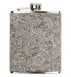 HIP FLASK IN GIFT BOX - ABORIGINAL  ART - STAINLESS STEEL - FELICITY ROBERTSON, B&W - AUSTRALIA, INDIGENOUS, SOUVENIR, GIFT