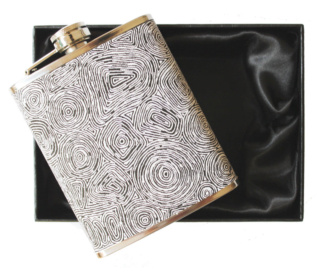HIP FLASK IN GIFT BOX - AUSTRALIAN ART - STAINLESS STEEL - TASSIE DEVIL - AUSTRALIA, SOUVENIR, GIFT