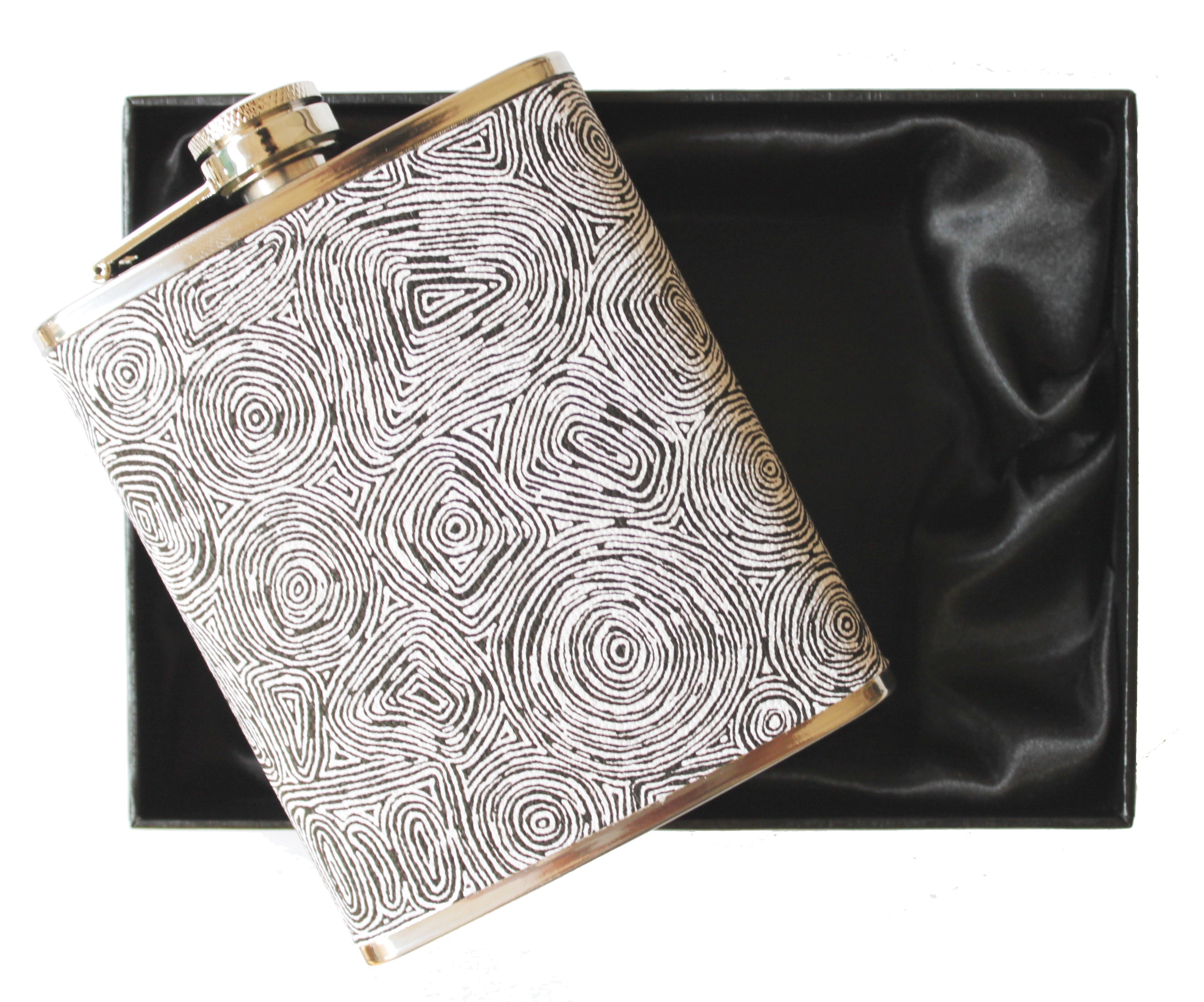HIP FLASK IN GIFT BOX - AUSTRALIAN ART - STAINLESS STEEL - TASSIE DEVIL - AUSTRALIA, SOUVENIR, GIFT