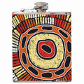 HIP FLASK IN GIFT BOX - ABORIGINAL  ART - STAINLESS STEEL - DEBRA McDONALD - AUSTRALIA, INDIGENOUS, SOUVENIR, GIFT