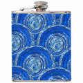 HIP FLASK IN GIFT BOX - ABORIGINAL  ART - STAINLESS STEEL - SABRINA ROBERTSON, BLUE - AUSTRALIA, INDIGENOUS, SOUVENIR, GIFT