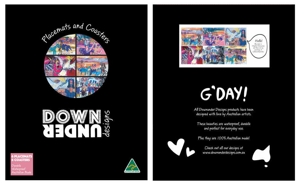 6 PLACEMATS + 6 COASTERS - MADE IN AUSTRALIA - WATERPROOF - NED KELLY - SOUVENIR, GIFT