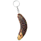 KEYRING, KEYCHAIN - BOOMERANG - WOODEN - ABORIGINAL ART - ALISON MUNTI RILEY, ORANGE - AUSTRALIA, INDIGENOUS, SOUVENIR, GIFT
