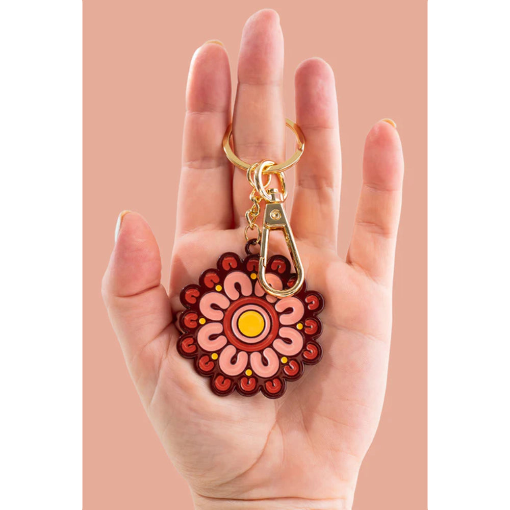 KEYRING, KEYCHAIN - ABORIGINAL ART - MEETING PLACE, BROWN - AUSTRALIA, INDIGENOUS, SOUVENIR, GIFT