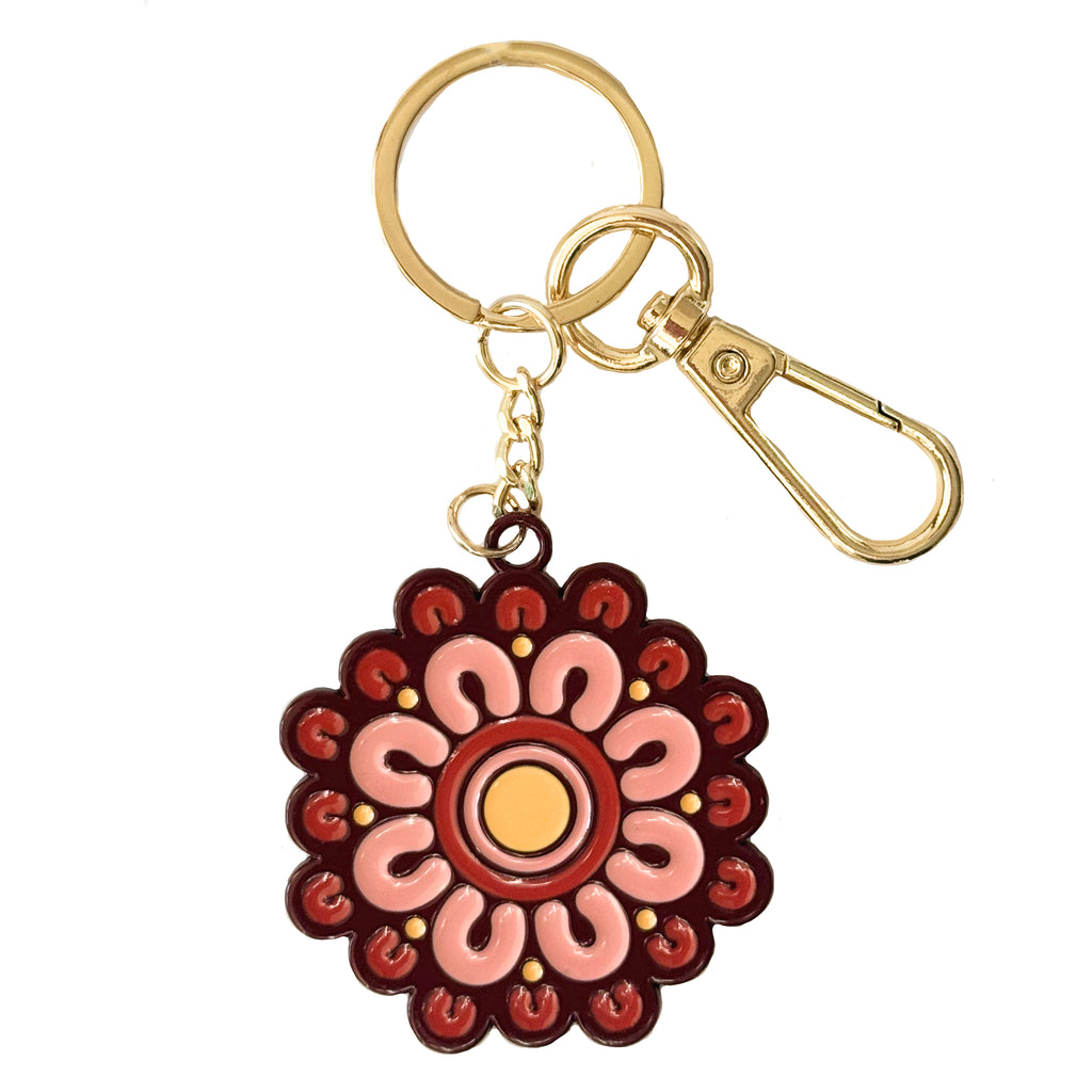 KEYRING, KEYCHAIN - ABORIGINAL ART - MEETING PLACE, BROWN - AUSTRALIA, INDIGENOUS, SOUVENIR, GIFT
