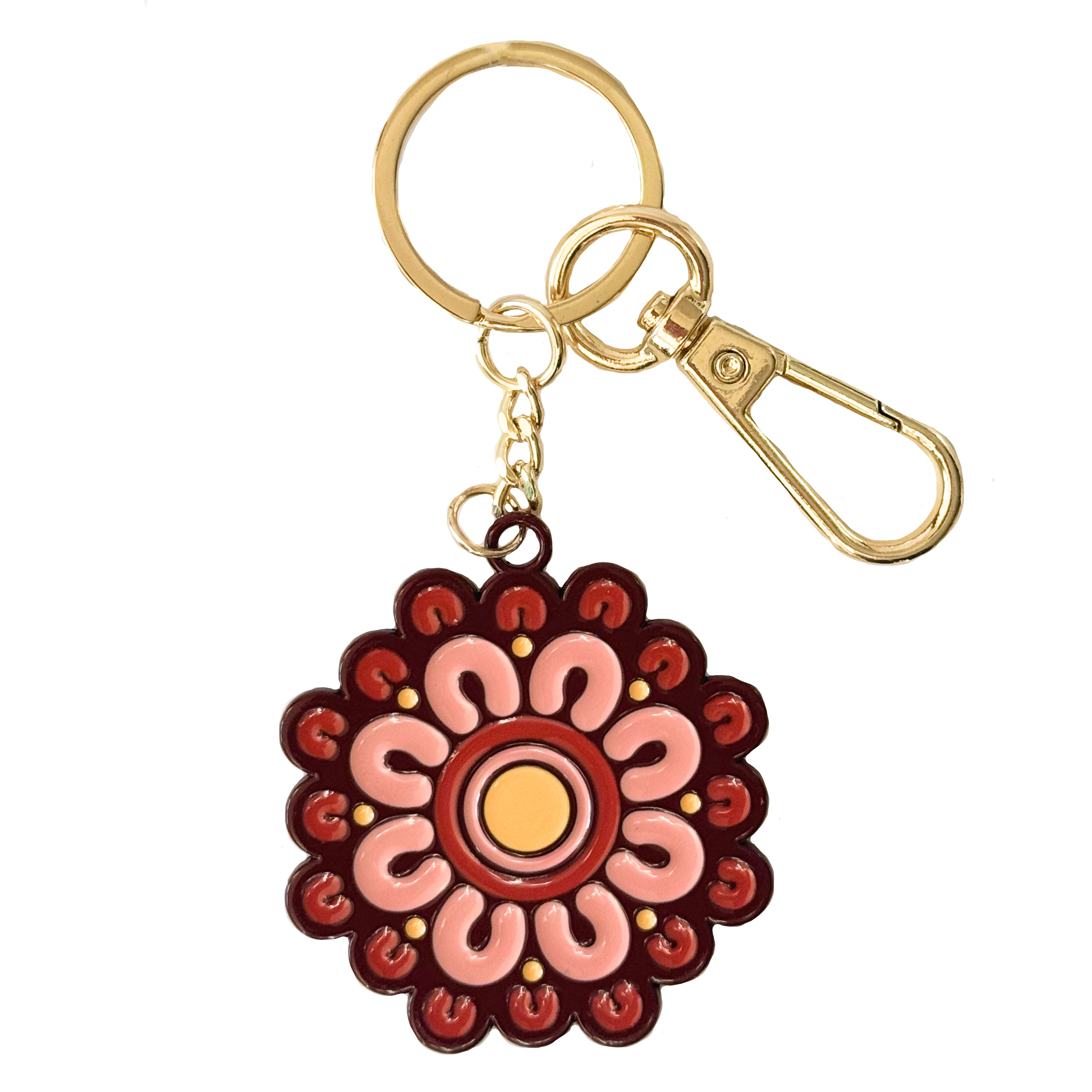 KEYRING, KEYCHAIN - ABORIGINAL ART - MEETING PLACE, BROWN - AUSTRALIA, INDIGENOUS, SOUVENIR, GIFT