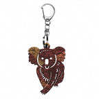 KEYRING, KEYCHAIN - KOALA - MADE IN AUSTRALIA - ABORIGINAL ART - WOODEN - ALISON MUNTI RILEY, ORANGE - INDIGENOUS, SOUVENIR, GIFT