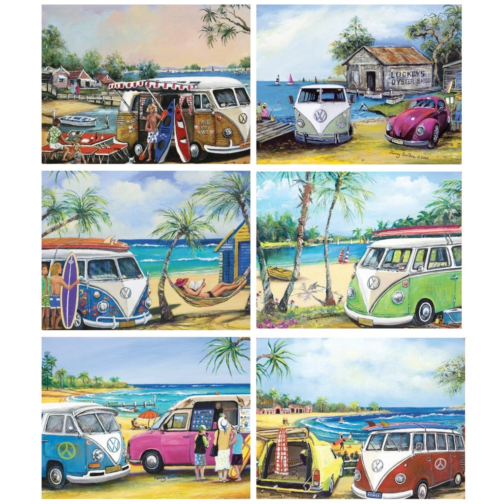 6 PLACEMATS + 6 COASTERS - CINNAMON, CORK - KOMBI, BEACH, SURF, AUSTRALIA - SOUVENIR, GIFT